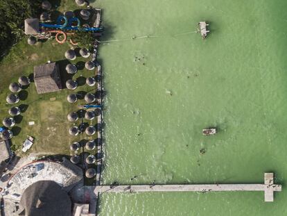 Vista aérea del Parque Ecológico en la laguna de Bacalar, Quintana Roo, el pasado 17 de mayo.