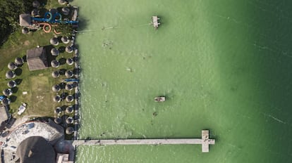 Vista aérea del Parque Ecológico en la laguna de Bacalar, Quintana Roo, el pasado 17 de mayo.