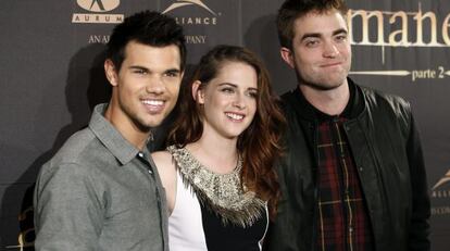 Lautner, Stewart y Pattinson, el jueves en Madrid.