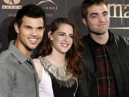 Lautner, Stewart y Pattinson, el jueves en Madrid.