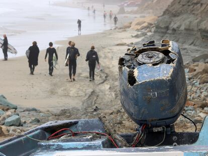 A fishing boat similar to those wrecked, Sunday at Black's Beach, off San Diego.