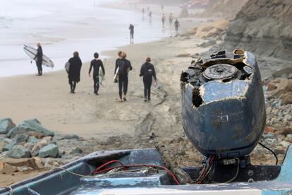 A fishing boat similar to those wrecked, Sunday at Black's Beach, off San Diego.