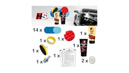 Headlight polishing kit on white background.