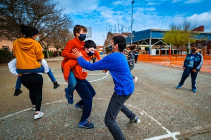 Students at a school in the Navarre region in March.