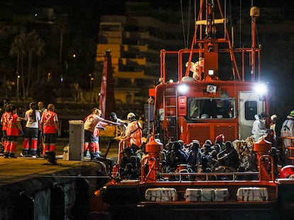 Llegada de 100 migrantes al puerto de Los Cristianos (Tenerife) la noche del miércoles.