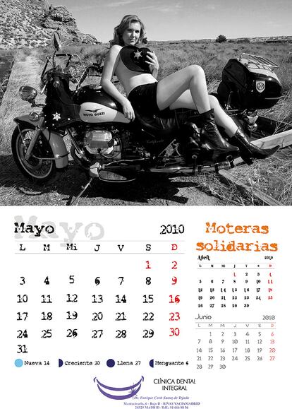 Para el hospital. Un grupo de amigas moteras de Madrid han montado su propio calendario. "Somos así, aquí no hay photoshop", asegura Lucía, apoyada en la moto como mes de mayo.