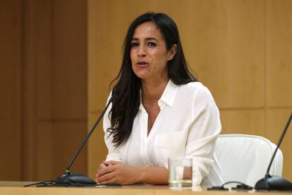 La vicealcaldesa de Madrid, Begoña Villacís, durante la rueda de prensa tras la primera junta de gobierno.