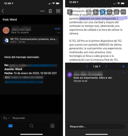 Word, editar comentarios desde el correo electrónico.