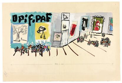 Exposição, 1961. Nanquim, guache e grafite sobre papel, 37,7 x 55,8 cm.