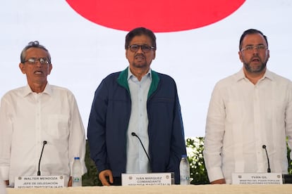 Walter Mendoza, Iván Márquez, junto al canciller venezolano Yvan Gil, en junio de 2024.