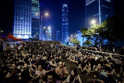 Manifestantes prodemocracia este sábado en Hong Kong.