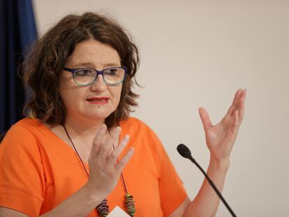 Mónica Oltra, el 27 de mayo, durante la rueda de prensa posterior al Pleno del Consell, en Valencia.