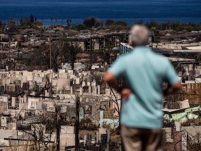 A man looks at the ruins in Lahaina on August 19.