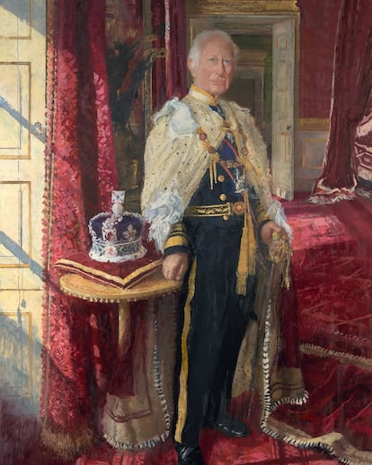 Cuadro de la coronación del rey Carlos III de Inglaterra, pintado por Peter Kuhfeld.