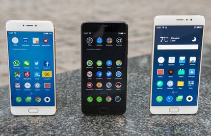 Los nuevos modelos de Meizu. De izq a dcha: PRO6, PRO6s y PRO6 Plus.