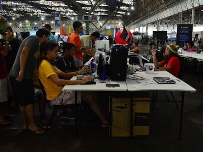 Participantes de la Campus Party en Sao Paulo, Brasil.