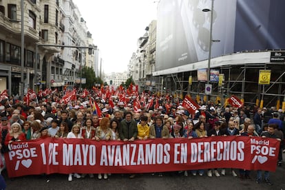 Pancarta del PSOE, durante la manifestación del Primero de Mayo en Madrid.