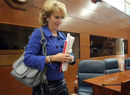 Esperanza Aguirre, presidenta de la Comunidad de Madrid, en la Asamblea regional.