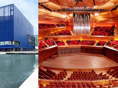 Exterior e interior del Dansk Radio Byen, en Copenhague, ideado por Jean Nouvel.