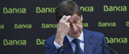 El presidente de Bankia, José Ignacio Goirigolzarri, durante la presentación en Madrid del acuerdo de fusión alcanzado entre la entidad que preside y BMN