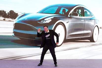 El fundador y consejero delegado de Tesla, Elon Musk, durante un evento en Shanghái de entrega de coches de la marca fabricados en China.