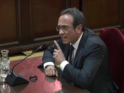 El exconsejero Josep Rull durante su intervención en el último día del juicio del procés. 