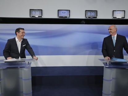 Tsipras y Meimarakis, antes del debate.