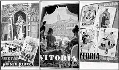 Carteles anunciadores de las fiestas de La Blanca contenidos en el libro publicado por el Ayuntamiento de Vitoria.