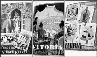 Carteles anunciadores de las fiestas de La Blanca contenidos en el libro publicado por el Ayuntamiento de Vitoria.