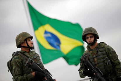 Fuzileiros navais no Parque Olímpico, no Rio de Janeiro, nesta quinta-feira.