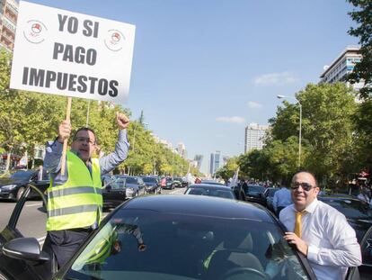 Una manifestación de conductores de VTC en Madrid.