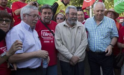 Ignacio Fern&aacute;ndez Toxo, Francisco Fern&aacute;ndez, C&aacute;ndido M&eacute;ndez y Francisco Carbonero en las marchas por el empleo en Sevilla, en 2013.