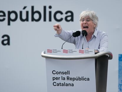 29/02/20 Acto del Consell per la Republica Catalana con el lema La republica al centre del mon con la presencia del expresidente catalan, Carles Puigdemont y los exconsejeros Toni Comin y Clara Ponsati. Perpinan, 29 de febrero de 2020 [ALBERT GARCIA] 
