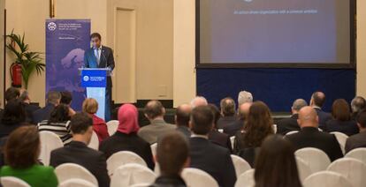 Fathallah Sijilmassi durante la presentaci&oacute;n del informe anual, este viernes en Madrid. 