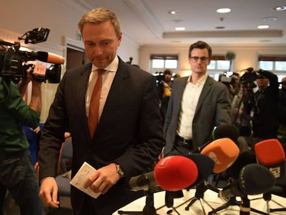 Christian Lindner, líder del FDP, este jueves en Turingia.