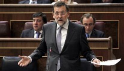El presidente del Gobierno, Mariano Rajoy, durante su intervención en el pleno del Congreso.