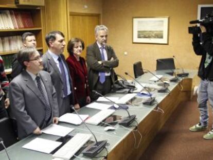 Representantes de asociaciones de jueces y fiscales, durante la rueda de prensa en la que anunciaron la huelga. 