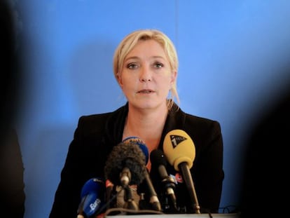 Marine Le Pen en un discurso hoy en Henin-Beaumont.