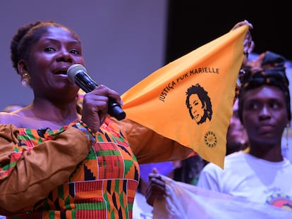 La activista colombiana y candidata a la vicepresidencia, Francia Marquez, durante un acto de campaña el 13 de marzo, en Bogotá.