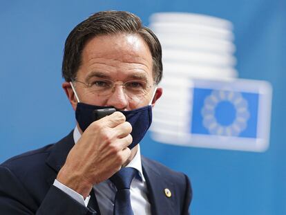 El primer ministro neerlandés, Mark Rutte, en la reunión de la Unión Europea, este lunes en Bruselas.