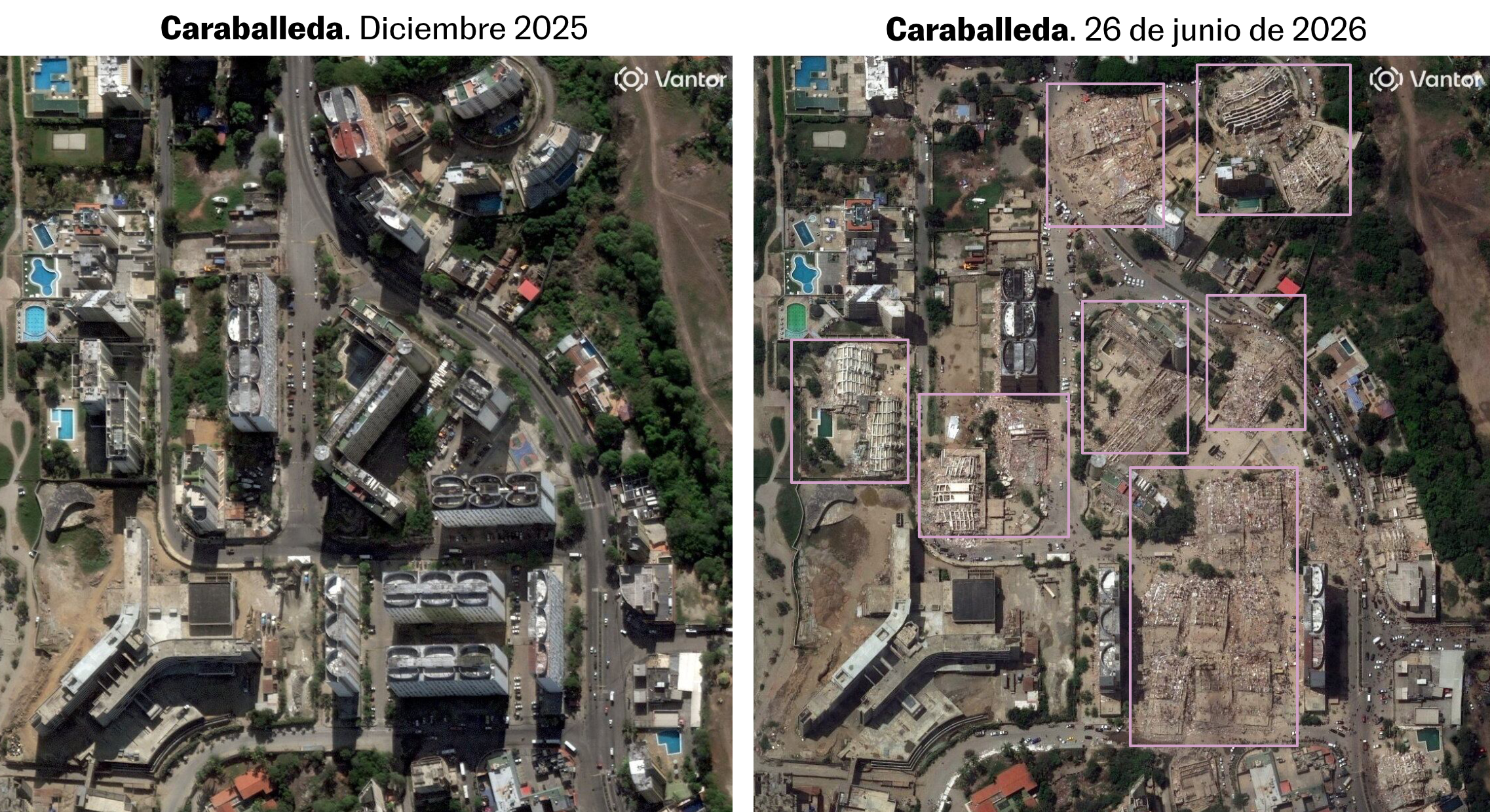 Imágenes satélite de la ciudad de Caraballeda, antes y después del terremoto
