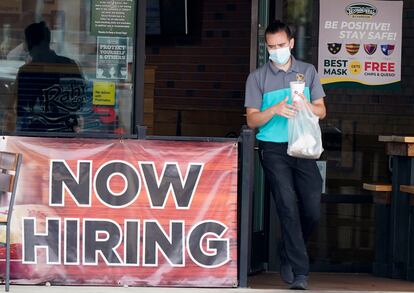 A customer wears a face mask at an eatery in Richardson, Texas.