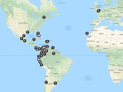Mapa de mujeres venezolanas asesinadas en el extranjero.