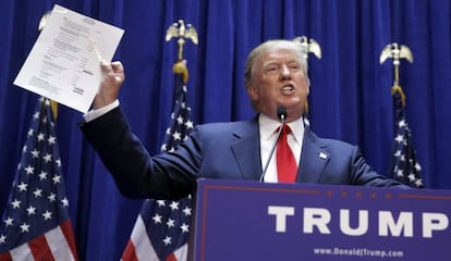 Donald Trump no anúncio de sua candidatura republicana.