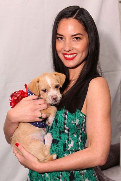 Olivia Munn, la periodista más lista de The Newsroom, con vestido de Diane Von Furstenberg y cachorrito para subir las cotas de adorabilidad.