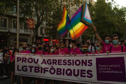 Protesta en Barcelona contra las agresiones LGTBIfóbicas la semana pasada.
