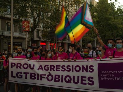 Protesta en Barcelona contra las agresiones LGTBIfóbicas la semana pasada.