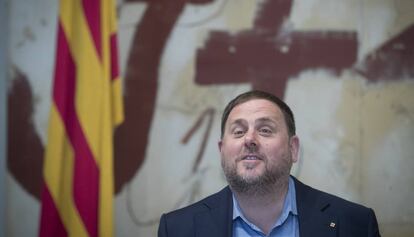 El vicepresidente Oriol Junqueras, en la reuni&oacute;n de ayer del Govern.