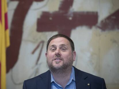 El vicepresident Oriol Junqueras, en la reunió del Govern d'avui.