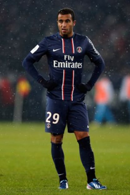 Lucas Moura, en Liga contra el Olympique.